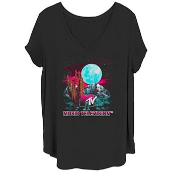 Juniors' Plus Size MTV Desert Moonlight Logo V-Neck Graphic Tee