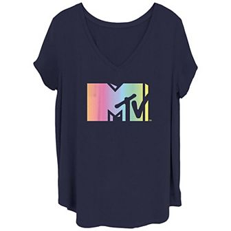 Juniors' Plus Size MTV Gradient Logo V-Neck Graphic Tee