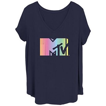 Juniors' Plus Size MTV Gradient Logo V-Neck Graphic Tee