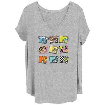 Juniors' Plus Size MTV Logos Jumble V-Neck Graphic Tee