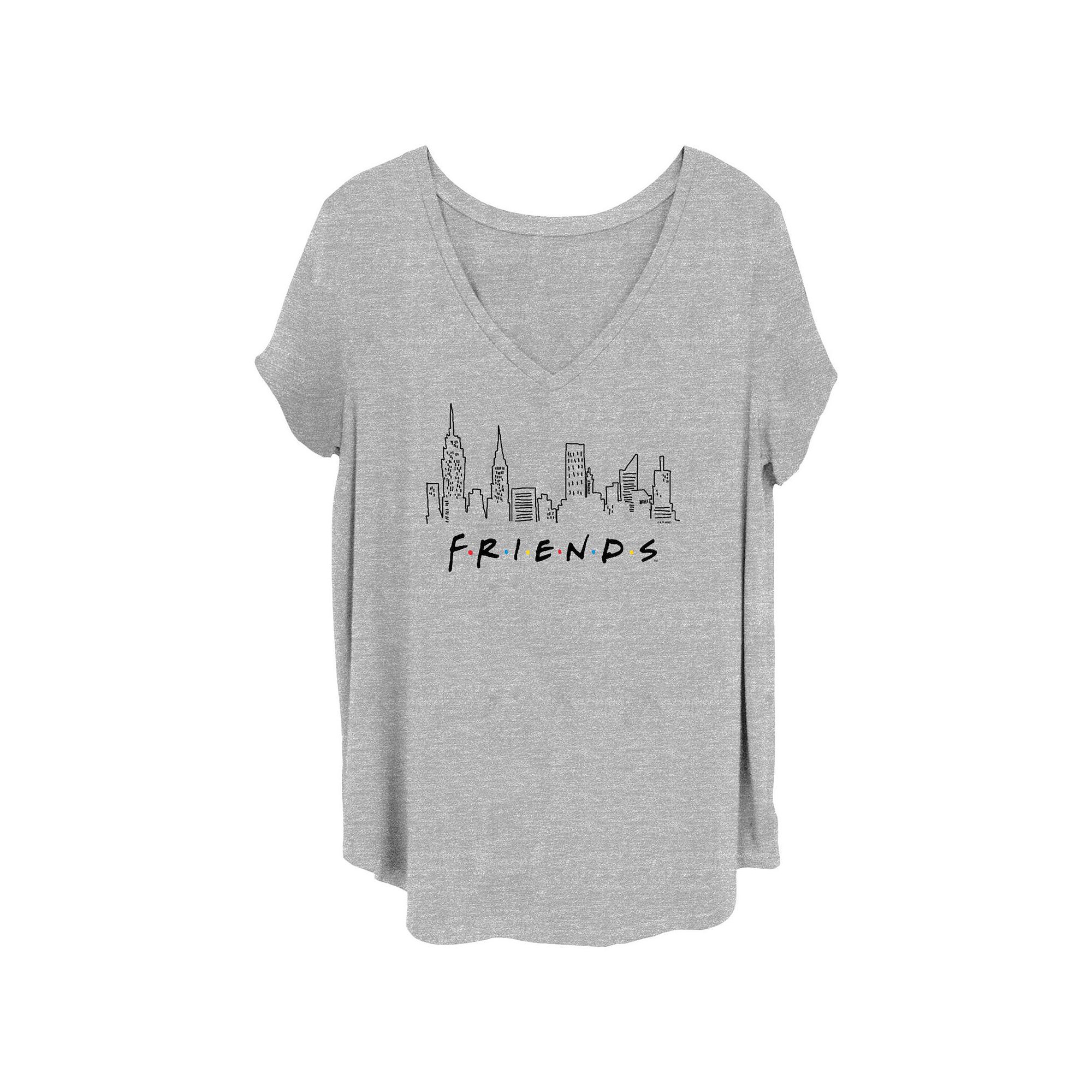 Juniors Plus Size Friends New York City Lines V-Neck Graphic Tee, Girls, 