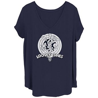 Juniors' Plus Size Looney Tunes Excited Group V-Neck Graphic Tee