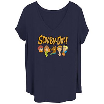 Juniors' Plus Size Scooby-Doo Mystery Group Heads V-Neck Graphic Tee