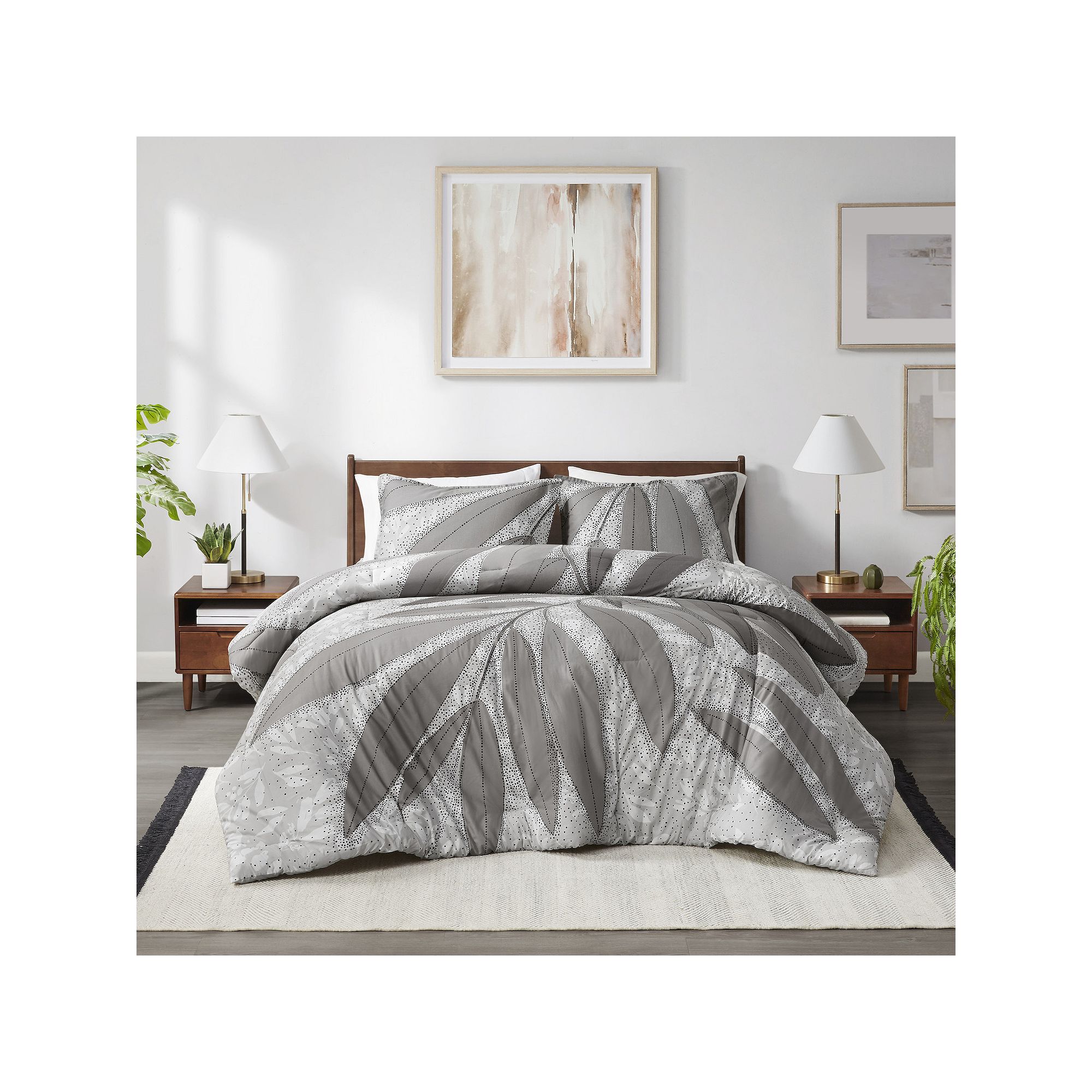 Intelligent Design Blaire Botanical Cotton Comforter Set, Gray