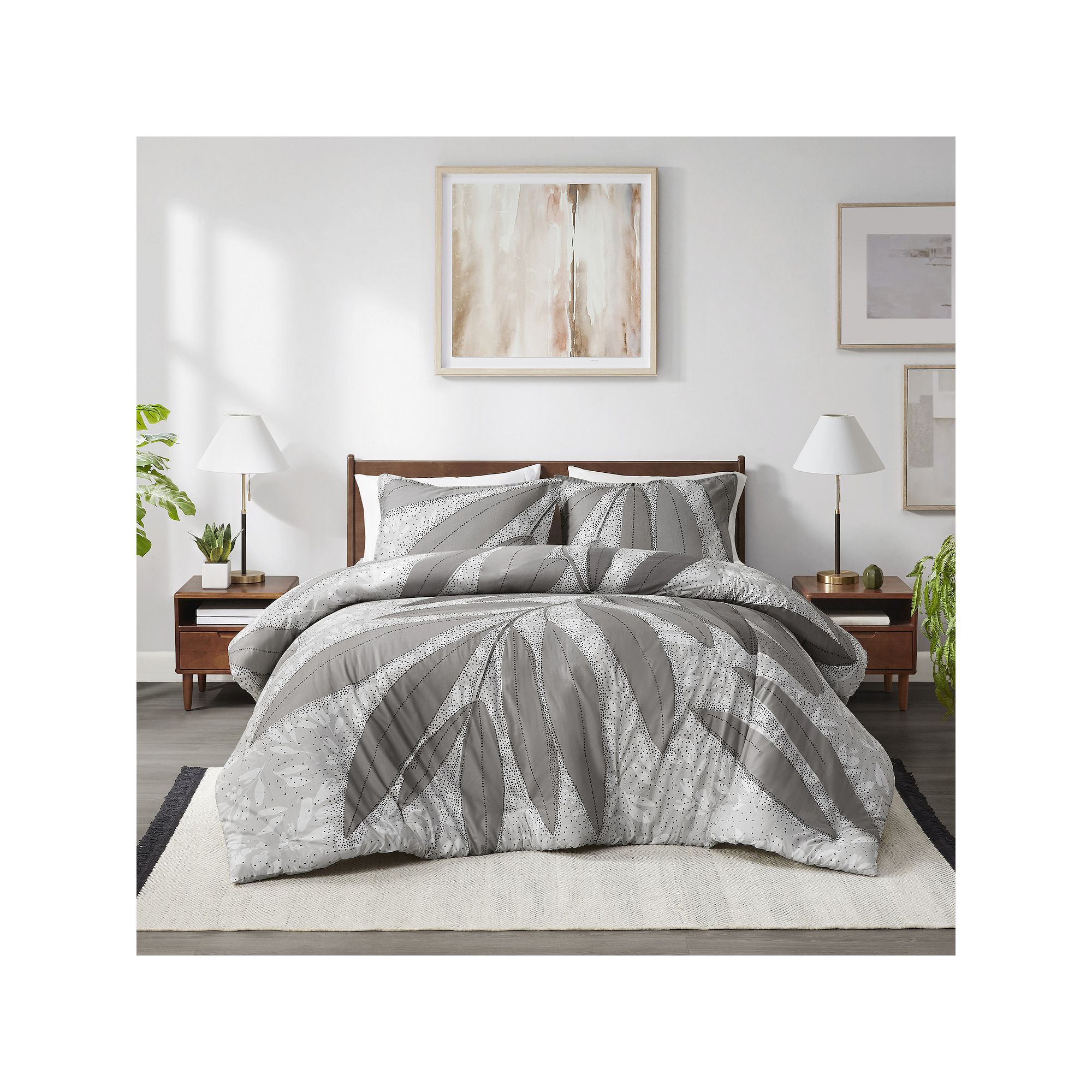 Intelligent Design Blaire Botanical Cotton Duvet Cover Set, Gray