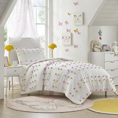 Intelligent Design Elsie Pompom Clip Jacquard Comforter Set