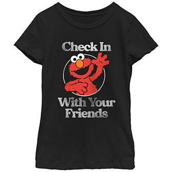Girls Sesame Street Elmo Stamp Check In On Your Friends Graphic Tee