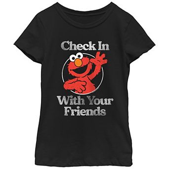 Girls Sesame Street Elmo Stamp Check In On Your Friends Graphic Tee