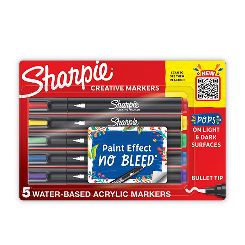 Sharpie Creative Markers  Water-Based Acrylic Markers  Bullet Tip  Assorted Colors  5 Count