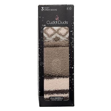 Women's Cuddl Duds 3 Pack Cozy Fair Isle Border Crew Socks