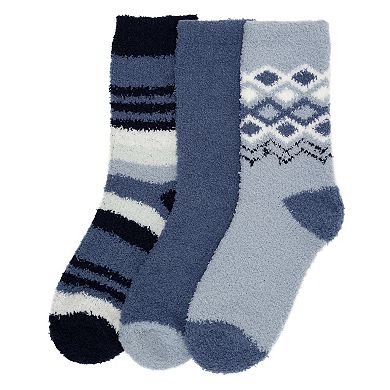 Women's Cuddl Duds 3 Pack Cozy Fair Isle Border Crew Socks