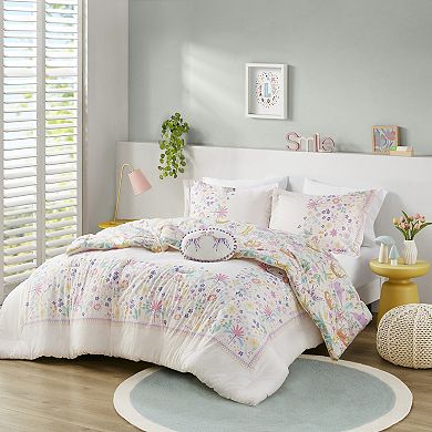 Intelligent Design Thea Floral Reversible Cotton Comforter Set with Throw Pillow