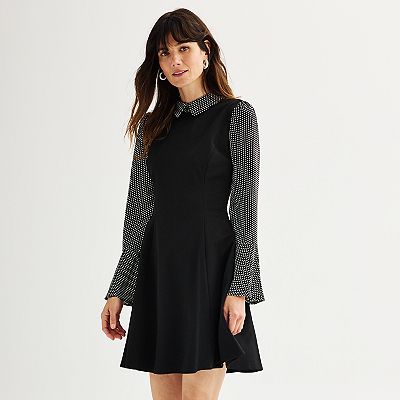 Women's Andrew Marc Long Sleeve Collar Neck Shirt Dress