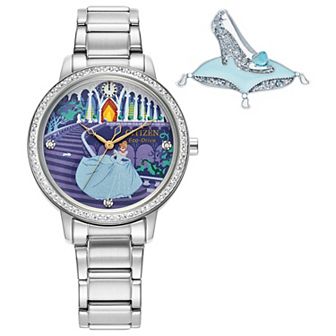 Disney's Cinderella Citizen Women's Stainless Steel Crystal Accent Blue Dial Bracelet Watch