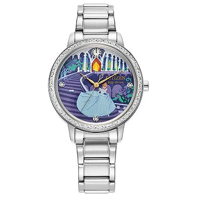 Disney's Cinderella Citizen Women's Stainless Steel Crystal Accent Blue Dial Bracelet Watch