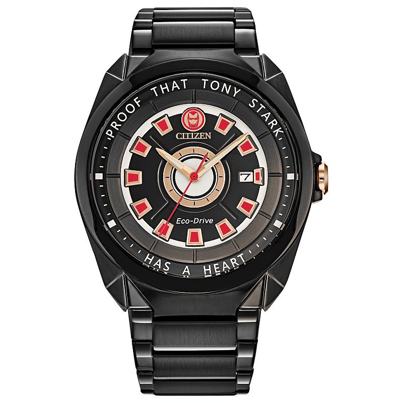 Citizen Eco-Drive Men's Marvel Tony Stark Black IP Stainless Steel Bracelet Watch, Size: Large