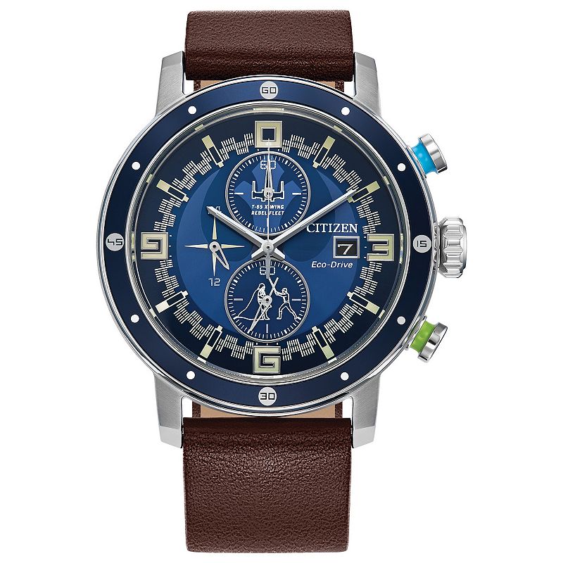 Citizen Eco-Drive Men's Star Wars Luke Skywalker Chronograph Dial Leather Strap Watch, Size: Large, Brown