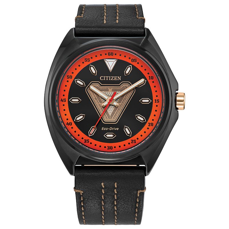 Citizen Eco-Drive Men's Marvel Tony Stark '63 Black Leather Strap Watch, Size: Large