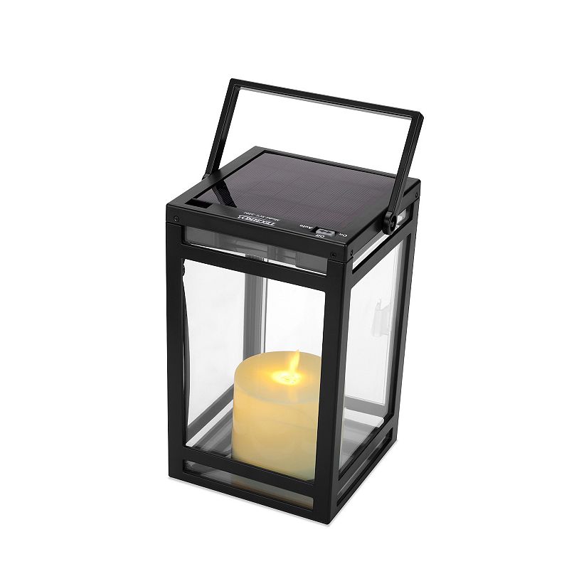 Techko Solar Modern Candle LED Lantern with Handle, Black