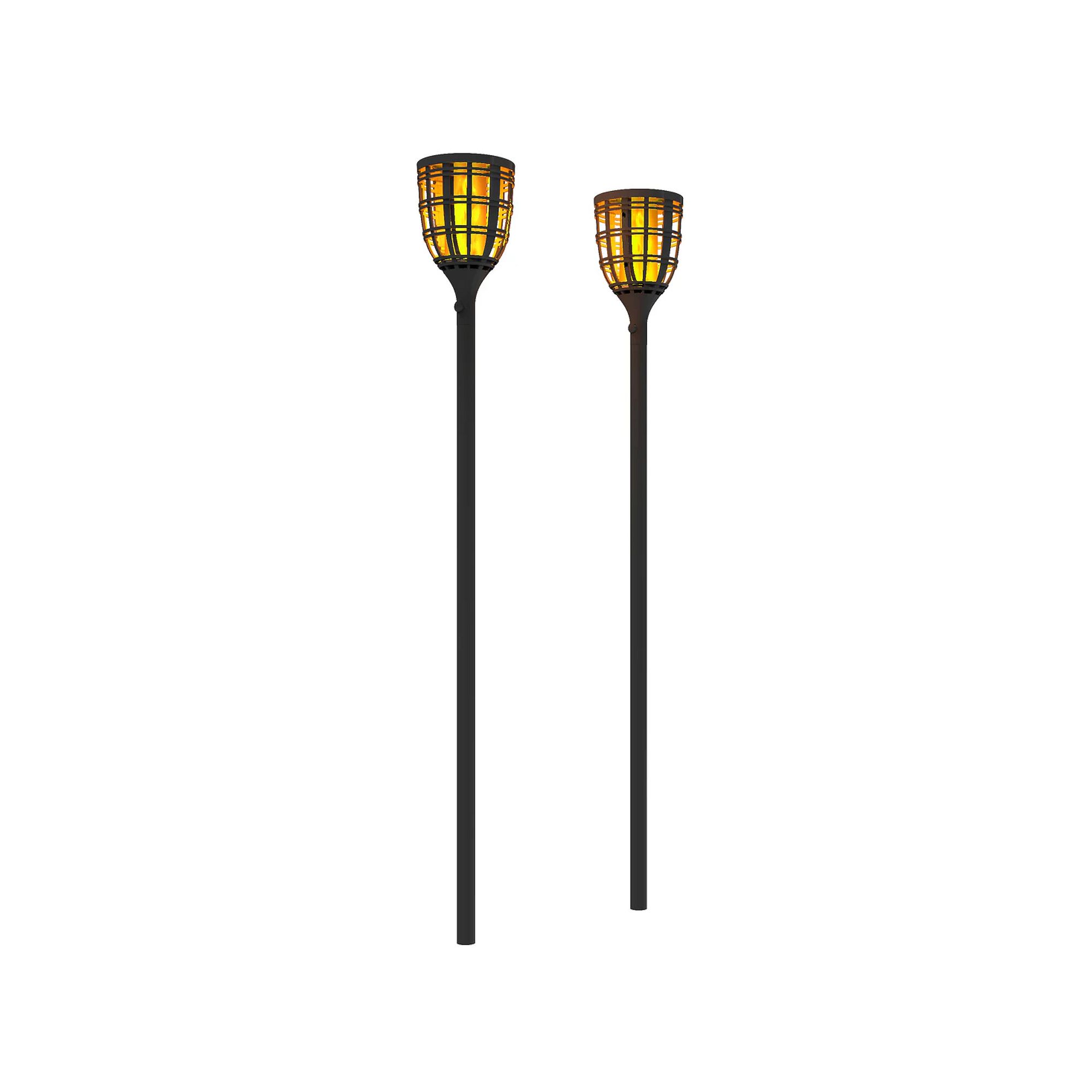 Techko 2-Piece Solar-Powered Flickering LED Tiki Torches Set, Black