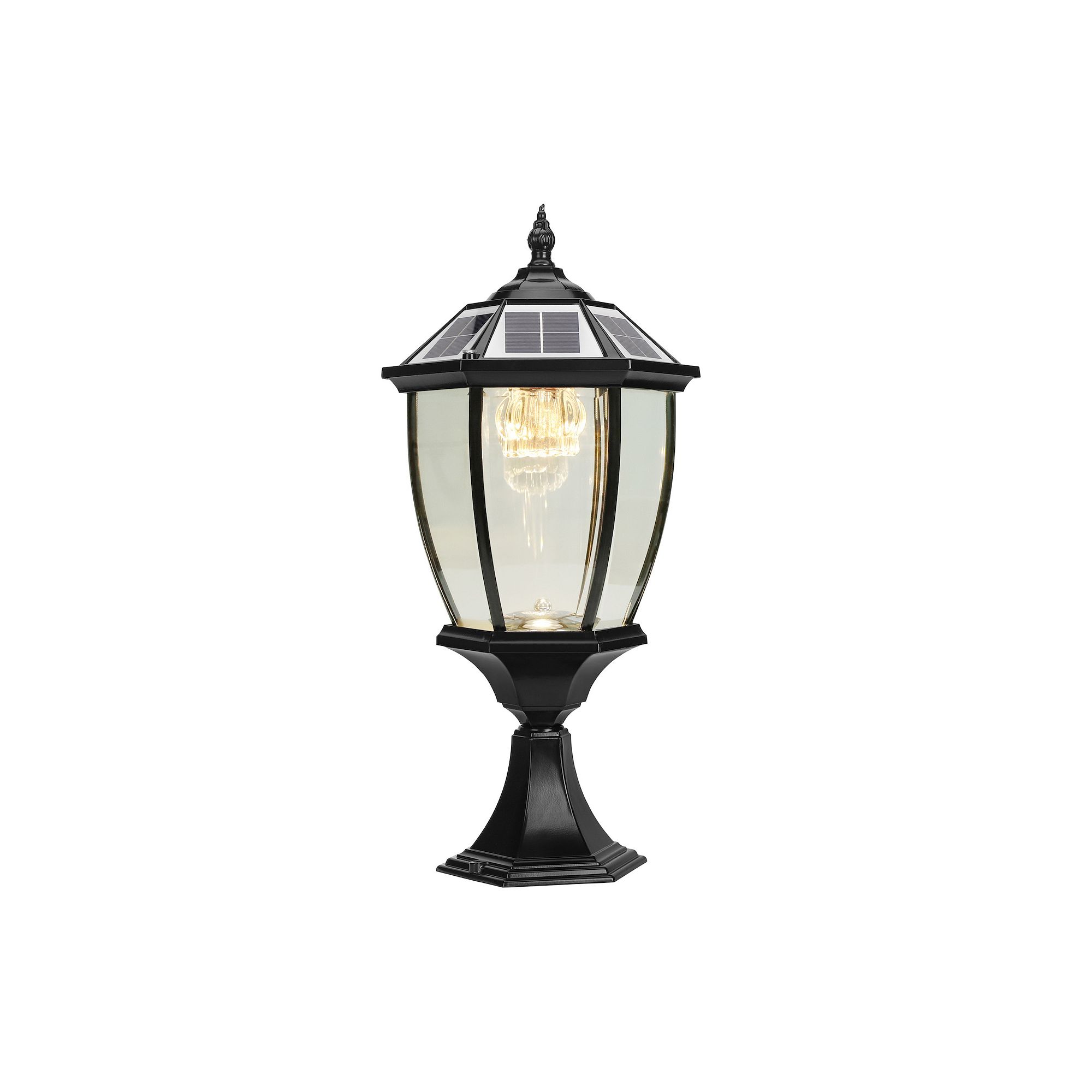 Techko Solar-Powered Vintage Pillar Light with Remote, Black