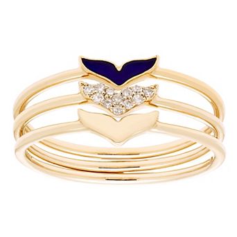 Boston Bay Diamonds 14k Gold Over Sterling Silver Diamond Accent & Enamel 3 Stack Ring