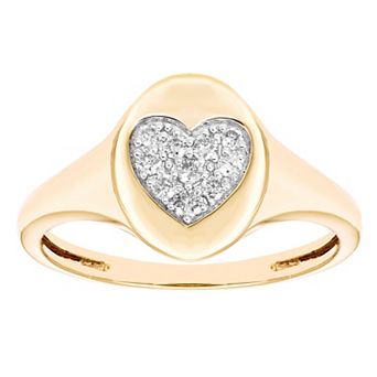 Boston Bay Diamonds 14k Gold Over Sterling Silver 1/8 Carat T.W. Diamond Signet Heart Ring