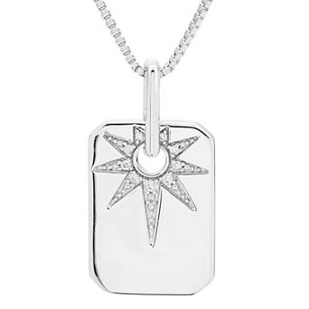 Boston Bay Diamonds Sterling Silver Diamond Accent Starburst Dog Tag Pendant Necklace