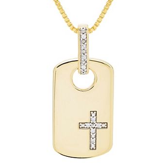 Boston Bay Diamonds 14k Gold Over Sterling Silver Diamond Accent Cross Dog Tag Pendant Necklace