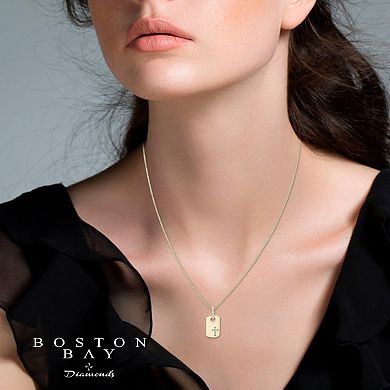 Boston Bay Diamonds 14k Gold Over Sterling Silver Diamond Accent Cross Dog Tag Pendant Necklace