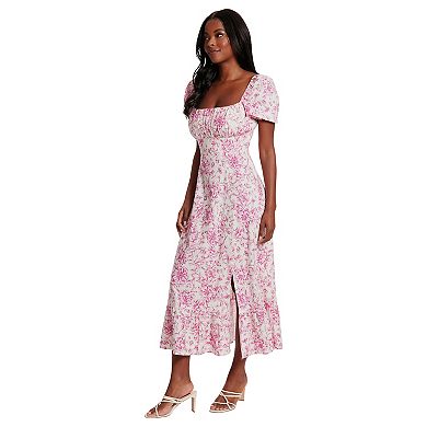Women's London Times Puff Sleeve Empire Waist Midi Dress