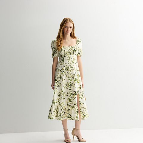 Женские платья London Women's London Times Puff Sleeve Empire Waist Midi Dress