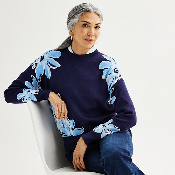 Women's Jaclyn Smith Crew Neck Floral Pullover Top