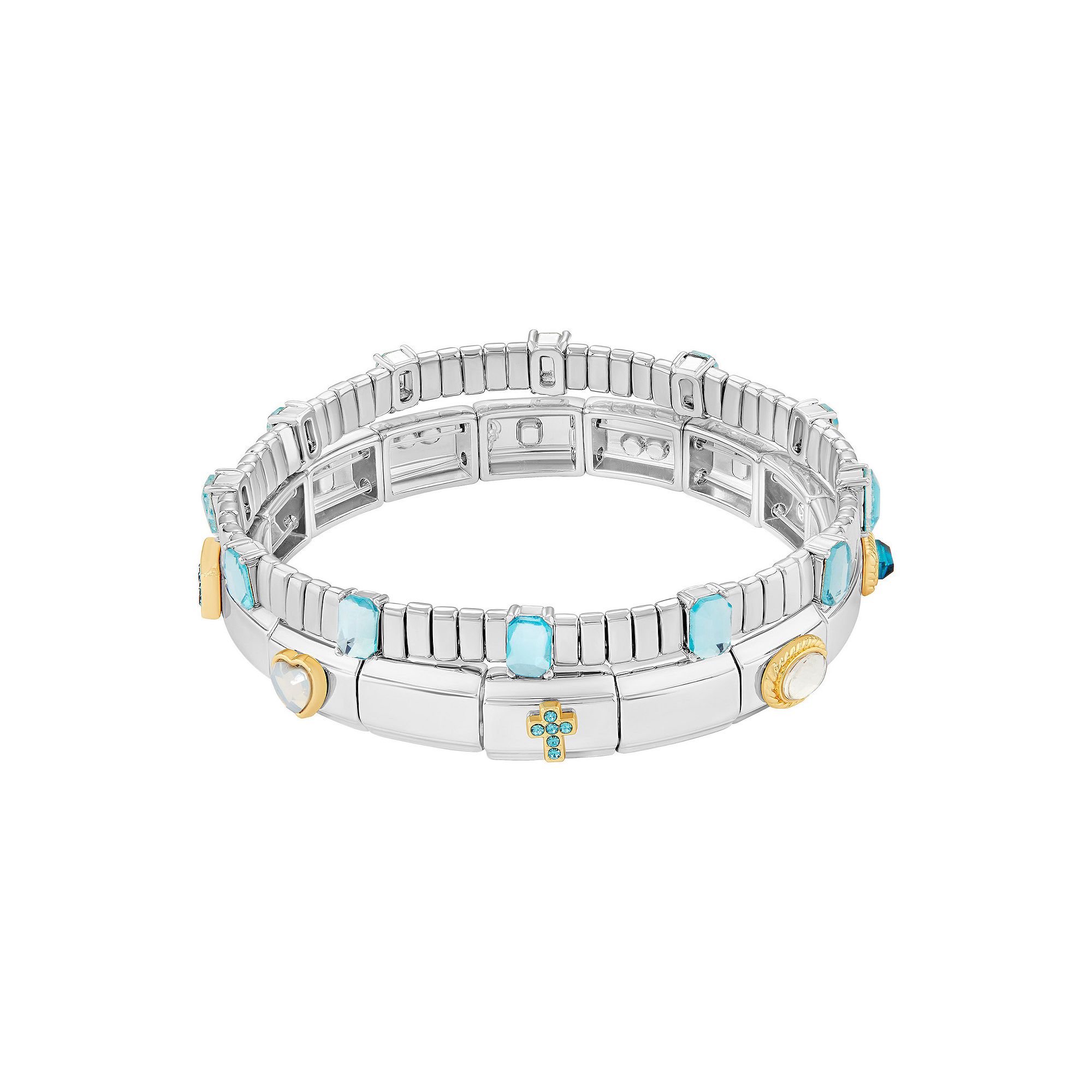 Brilliance Two Tone Multi-Color Glass Stone & Resin Double Stretch Bracelet