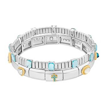 Brilliance Two Tone Multi-Color Glass Stone & Resin Double Stretch Bracelet Duo Set