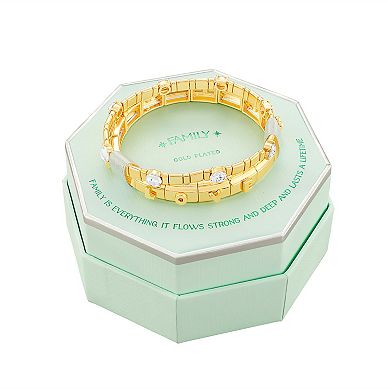 Brilliance Gold Tone Aqua Glass Stone Double Stretch Bracelet Duo Set