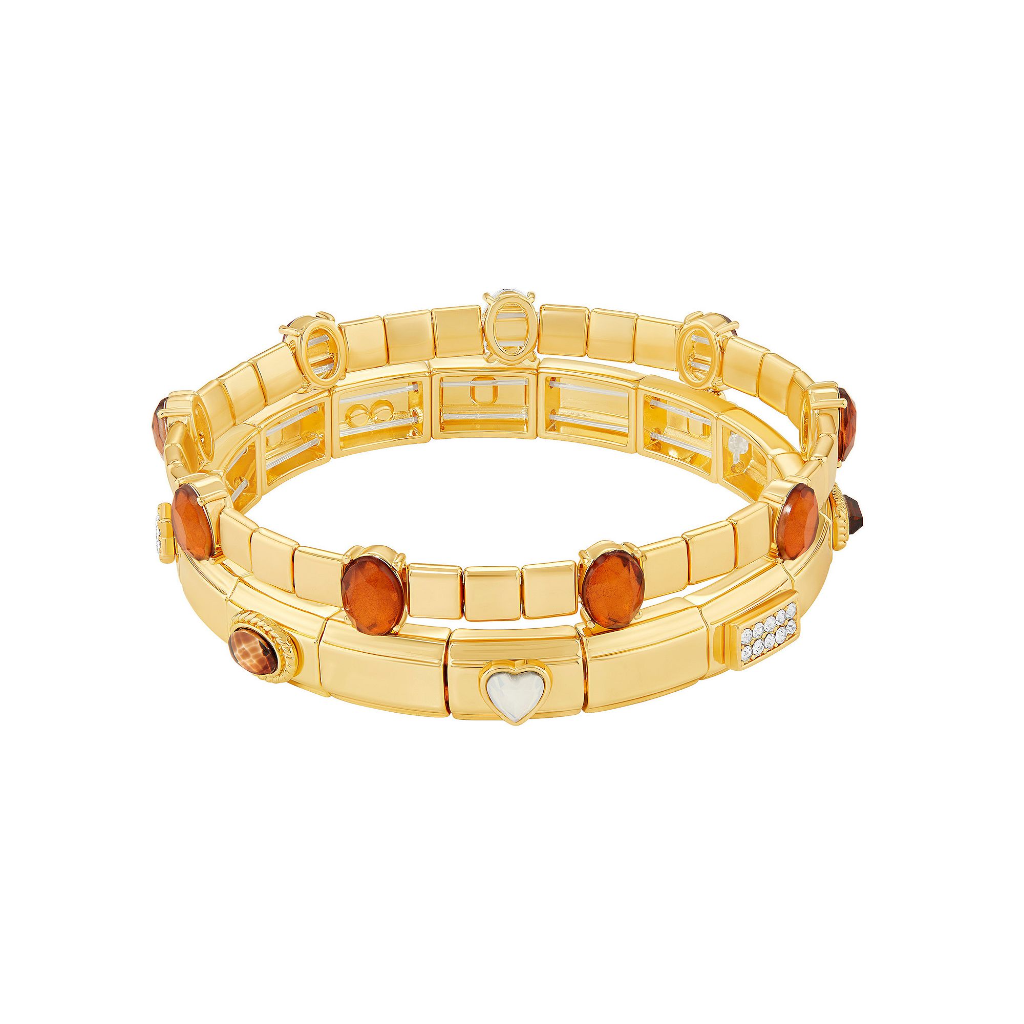 Brilliance Gold Tone Glass & Resin Stone Double Stretch Bracelet Duo Set, W