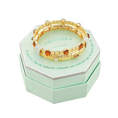 Brilliance Gold Tone Glass & Resin Stone Double Stretch Bracelet Duo Set