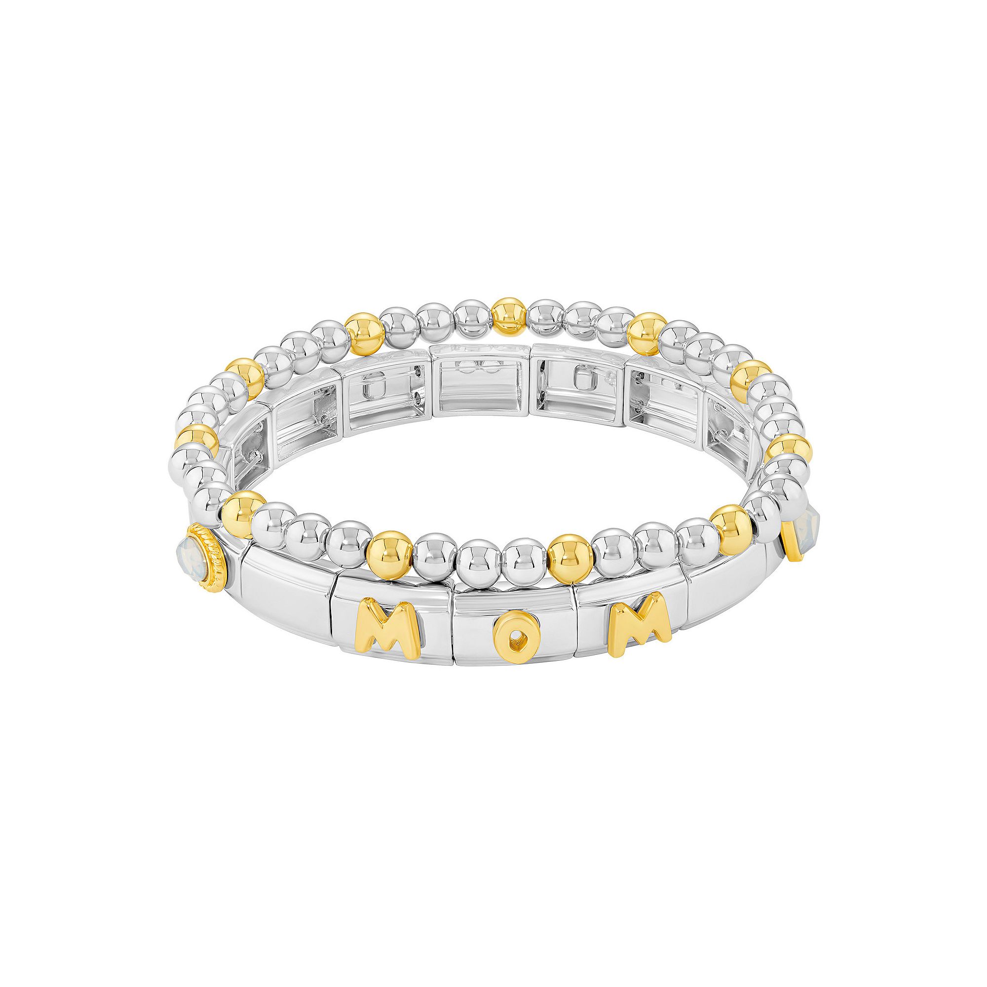 Brilliance Two Tone Resin & Glass Stone Double Stretch Bracelet Duo Set, Wo