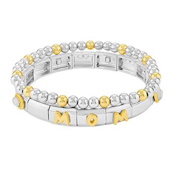 Brilliance Two Tone Resin & Glass Stone Double Stretch Bracelet Duo Set