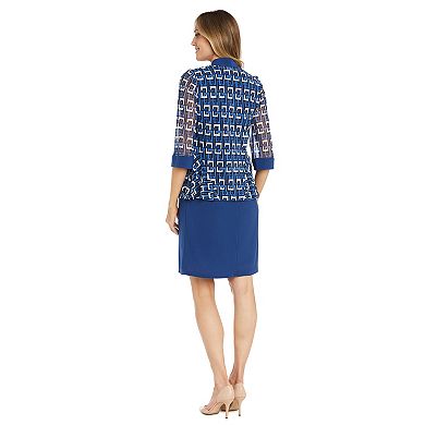 Women's R&M Richards Jacket And Dress Set With Geometric Print