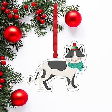Black & White Cat Ceramic Christmas Ornament
