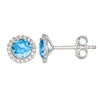 HDI 1/6 Carat T.W. Diamond & Blue Topaz Halo Stud Earrings
