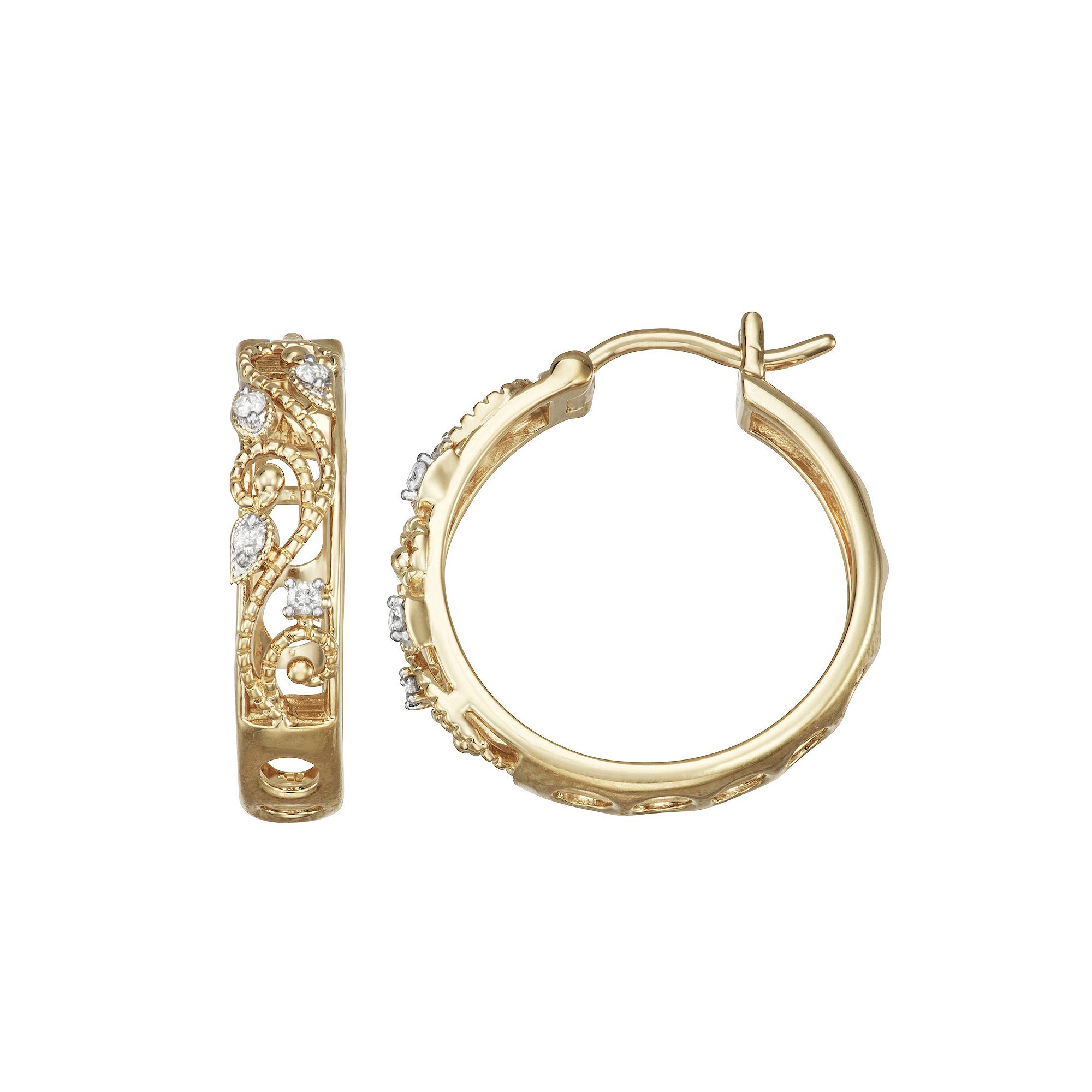 HDI 1/10 Carat T.W. Diamond Hoop Earrings, Womens, Gold Tone