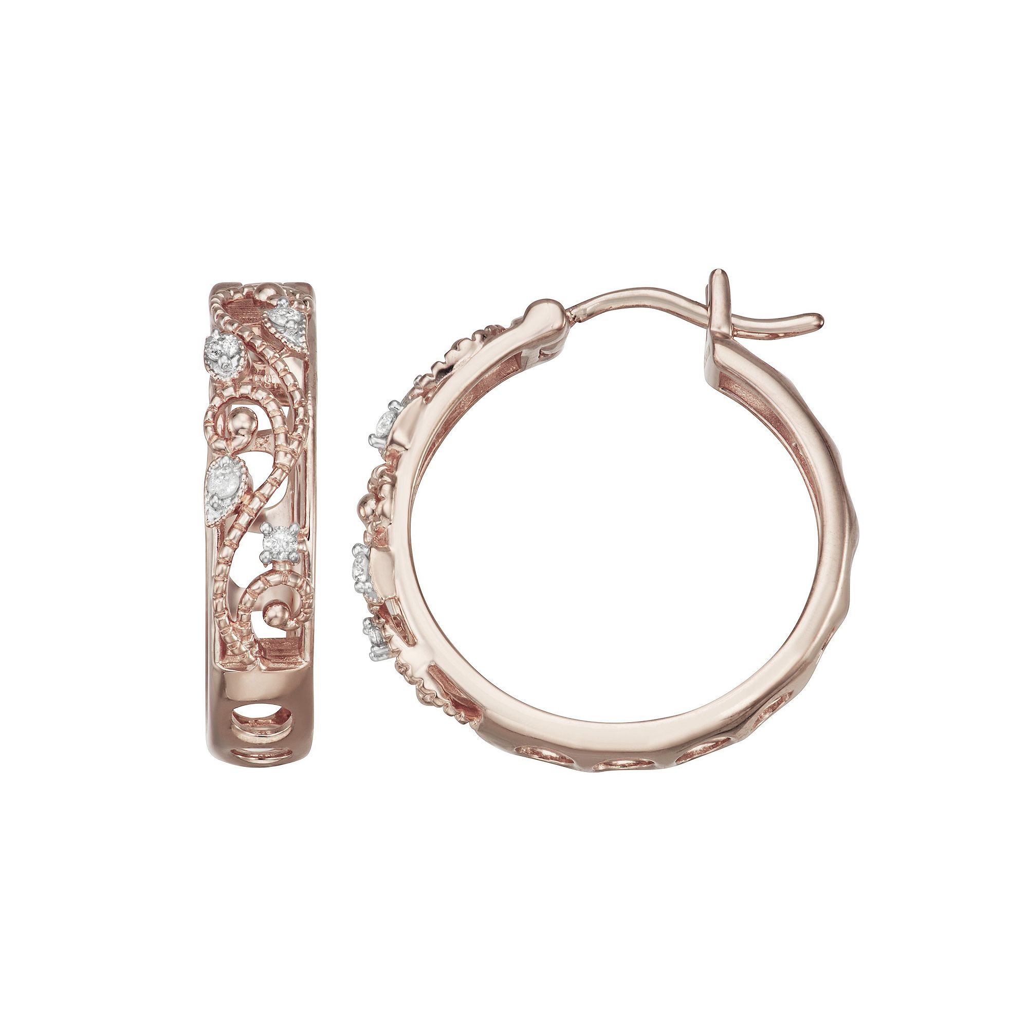 HDI 1/10 Carat T.W. Diamond Hoop Earrings, Womens, Pink Tone