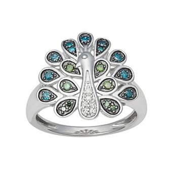 HDI Sterling Silver 1/4 Carat T.W. Diamond Peacock Ring