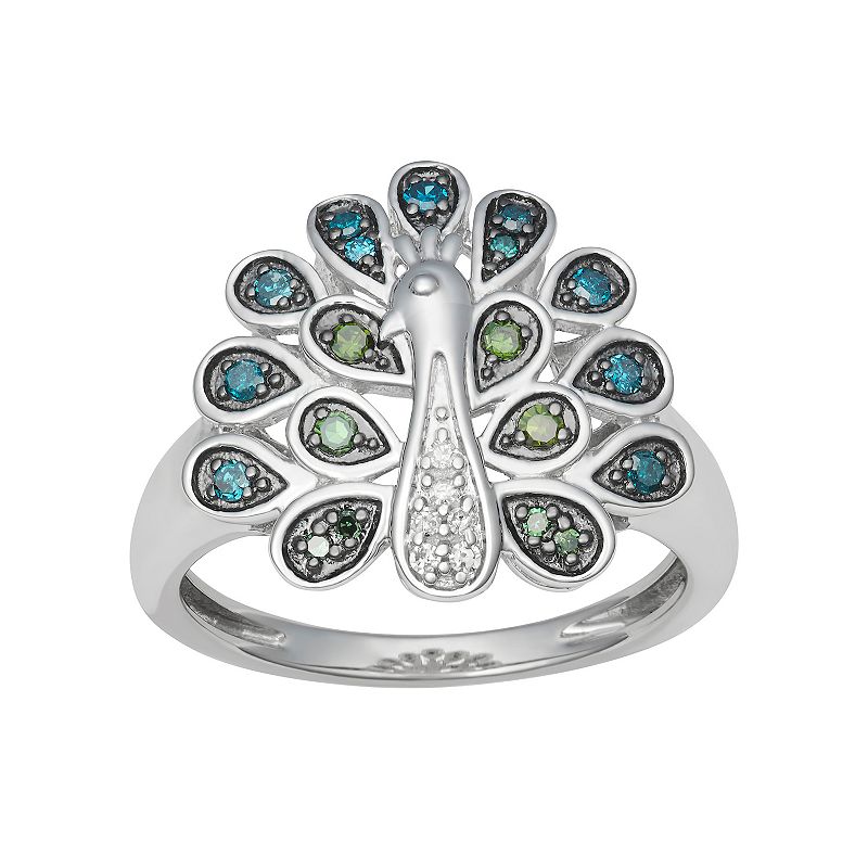 HDI Sterling Silver 1/4 Carat T.W. Diamond Peacock Ring, Women's, Size: 8