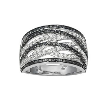 HDI Sterling Silver 1/2 Carat T.W. Black & White Diamond Bypass Ring