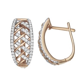 HDI Rose Gold Over Silver 1/2 Carat T.W. Diamond Hoop Earrings