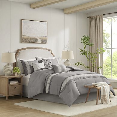 Madison Park Marla 7-Piece Lace Trim Comforter Set with Throw Pillows